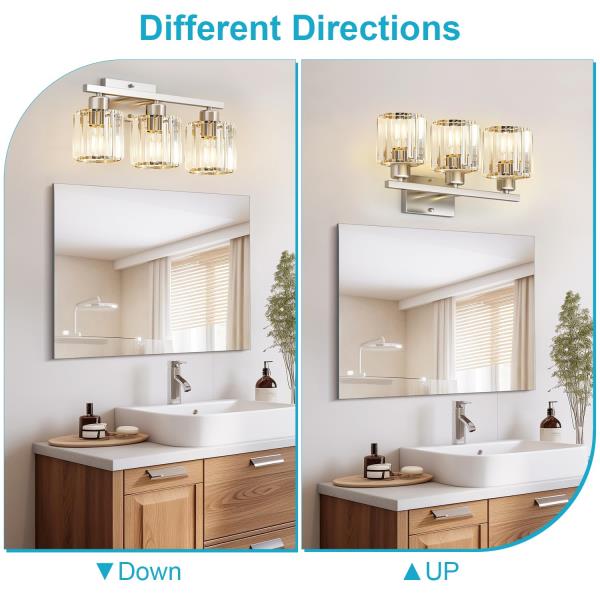 -Light Brushed Nickel Bathroom Vanity Light Fixture with Crystal Round Shades