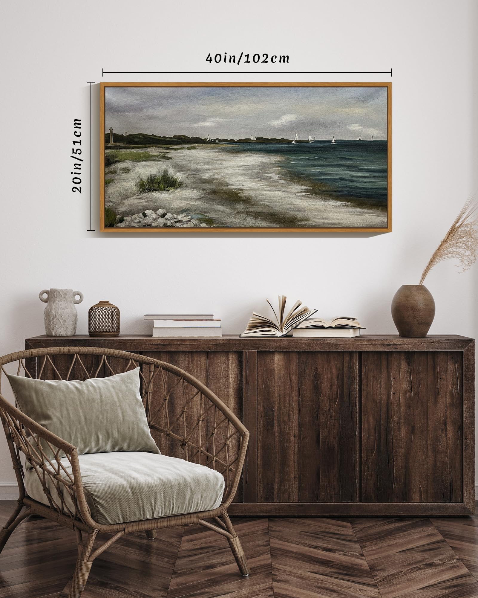 New SHENIFY 20x40in Vintage Framed Coastal Landscape Wall Art Retail $49.00