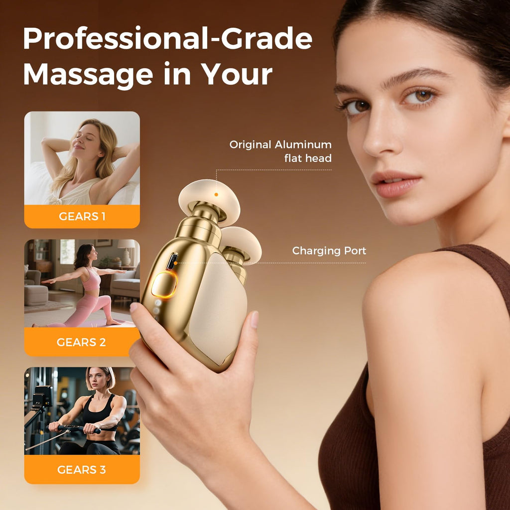 Beyn Mini Massage Gun,Palm-Sized Massage Gun,Powerful Deep Tissue Muscle Massager for Travel,Sports& Daily Use,With 3 Speeds & 3 Massage Heads(Light beige)