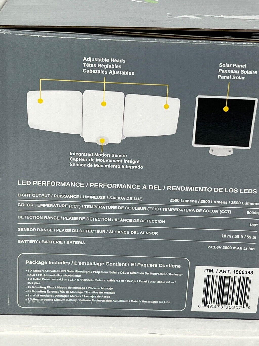 Lumen LED Solar Motion Activated Security Light Triple Head White