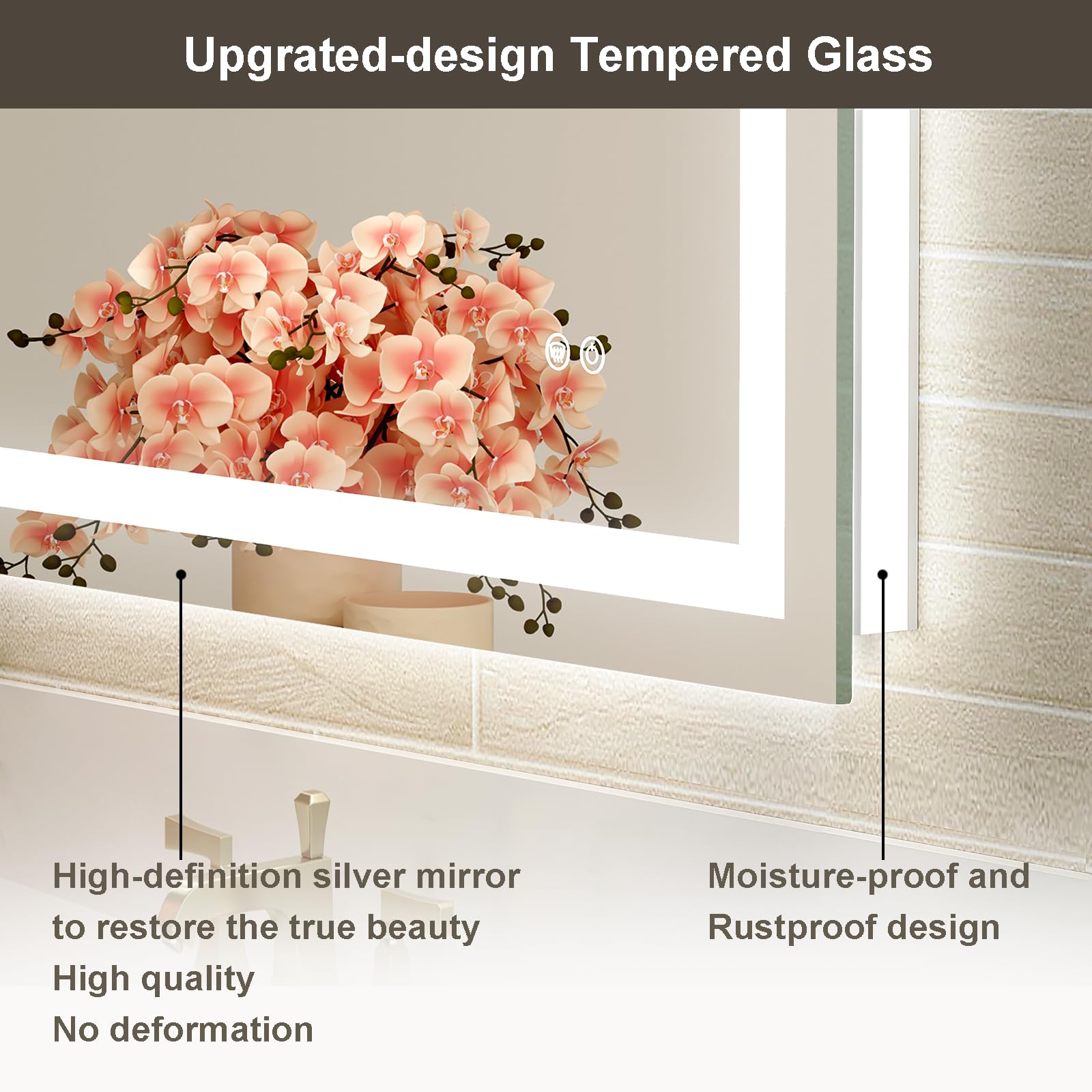 x30 LED Backlit Dimmable Anti-Fog Tempered Wall-Mounted Bathroom Mirror