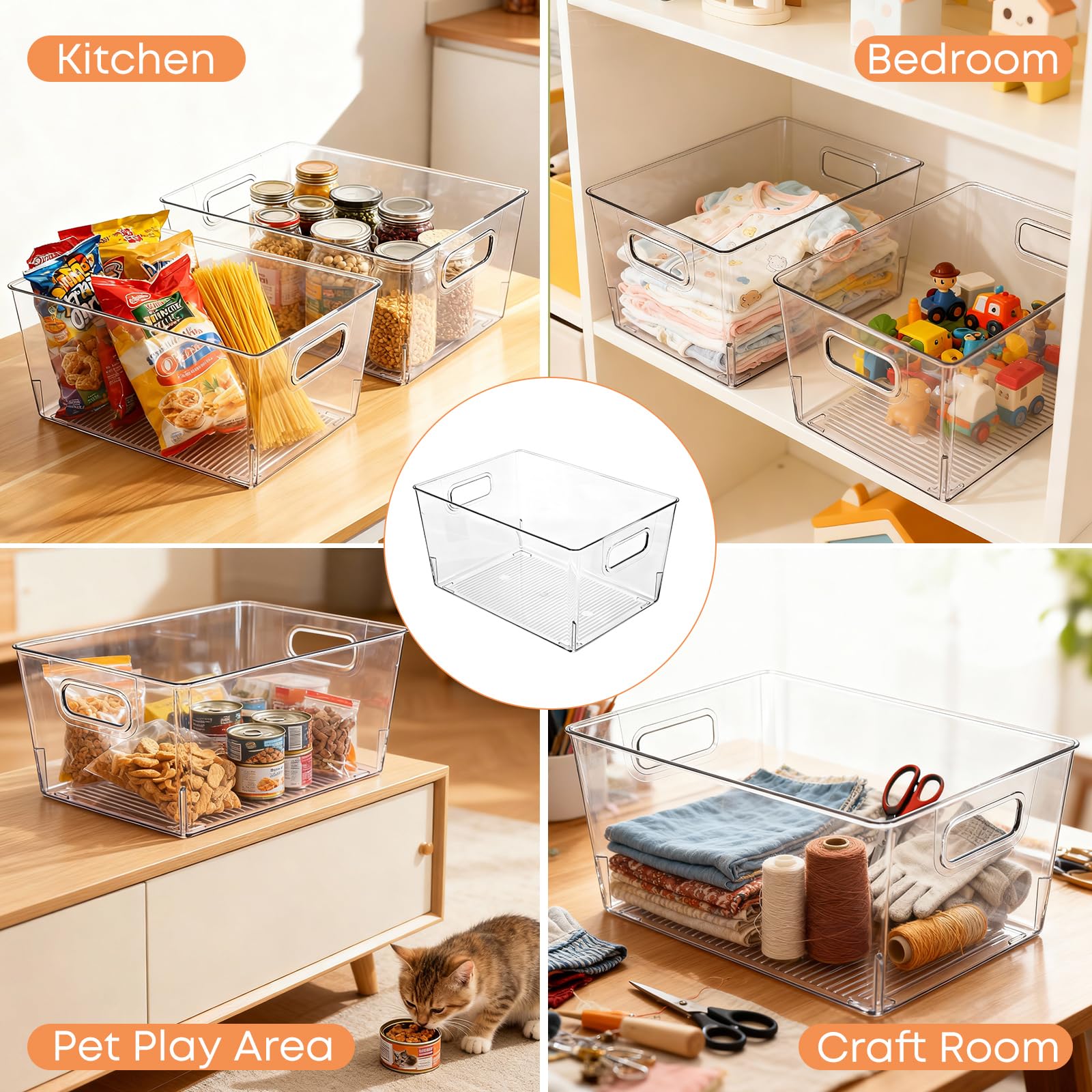 As-Is MOONEDGE Large Clear Plastic Storage Bins 6-Pack 12x8x6 Retail $47.00