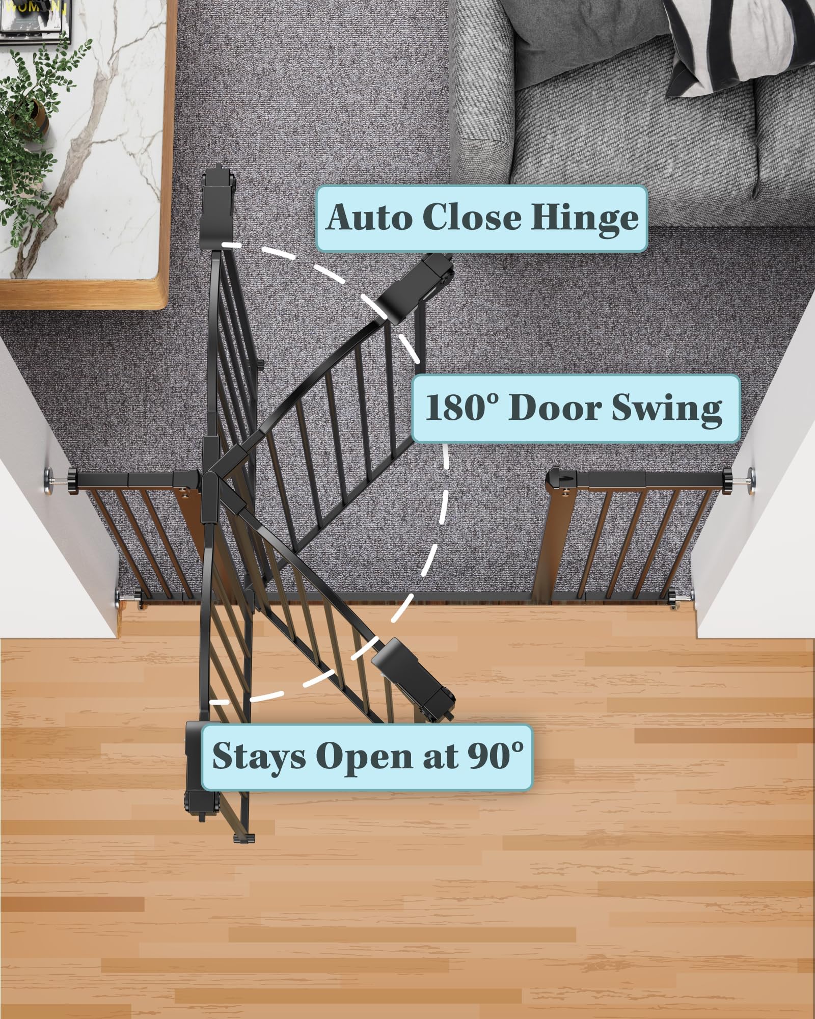 Baby Pet Gate for Stairs Doorways Hallways 29-39.6 Wide 30 Tall Black Pressure Mounted
