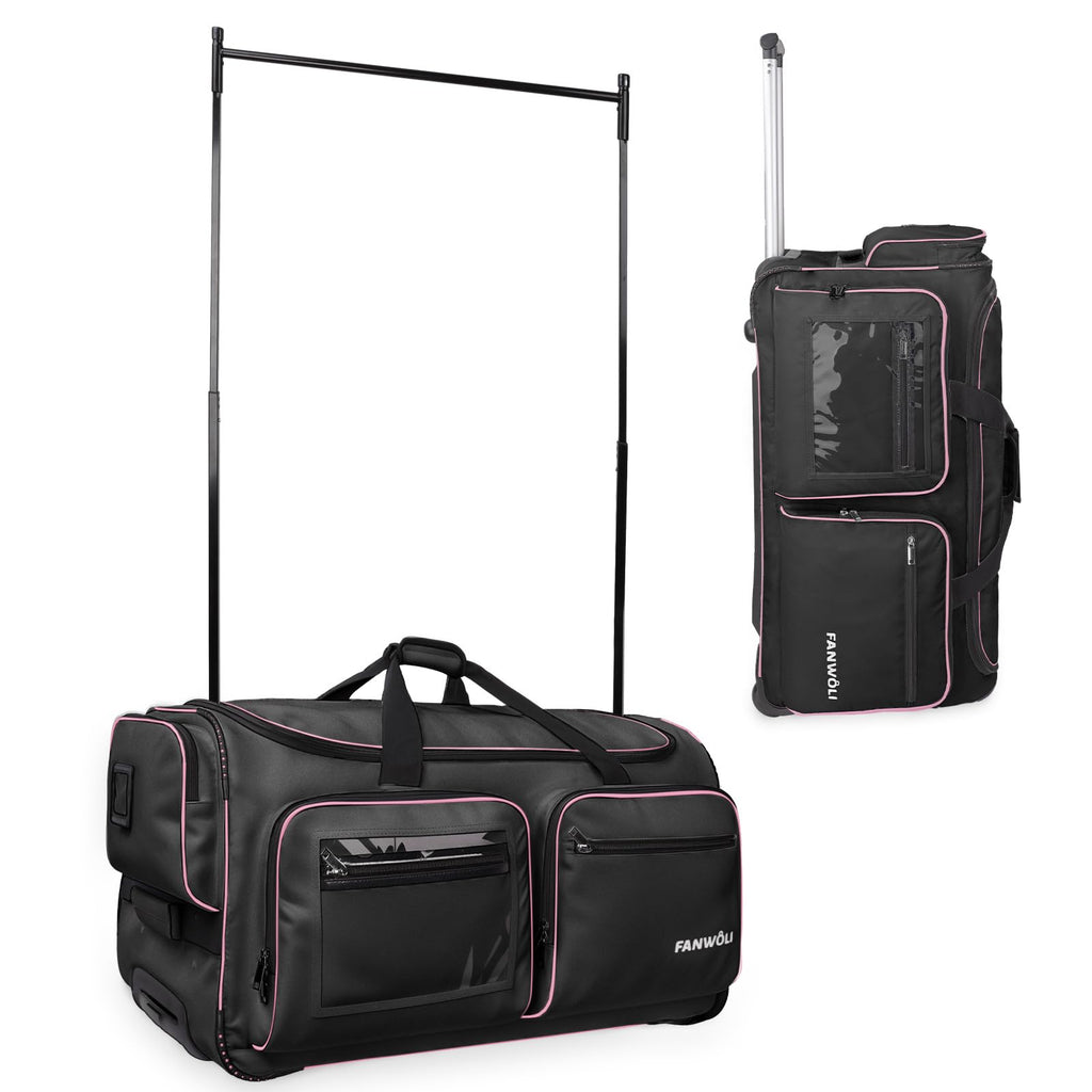 BlackPink Trim Dance Bag with Garment Rack Wheeled Travel 28x15x14