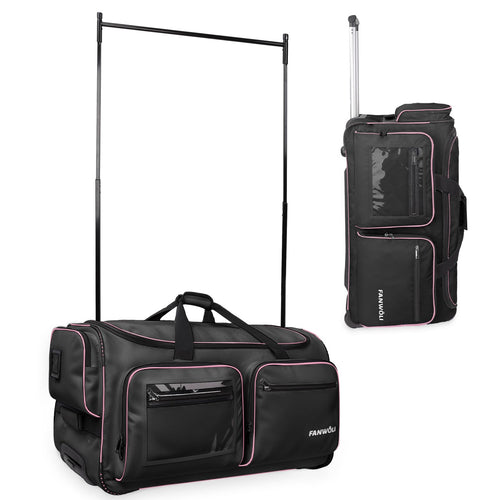 BlackPink Trim Dance Bag with Garment Rack Wheeled Travel 28x15x14