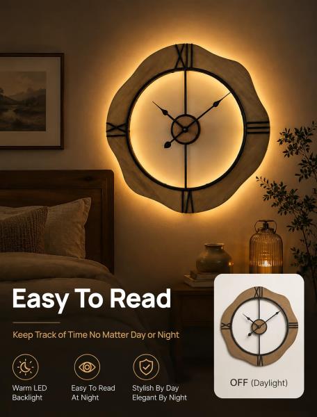 24-Inch Wall Clock with Sound Activated Night Light and Roman Numerals