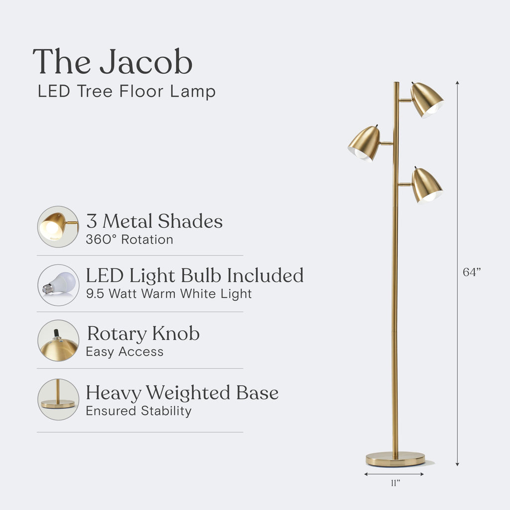 As-Is New Brightech Jacob LED Floor Lamp with Adjustable 3 Light Tree - Antique Brass Retail $99.00