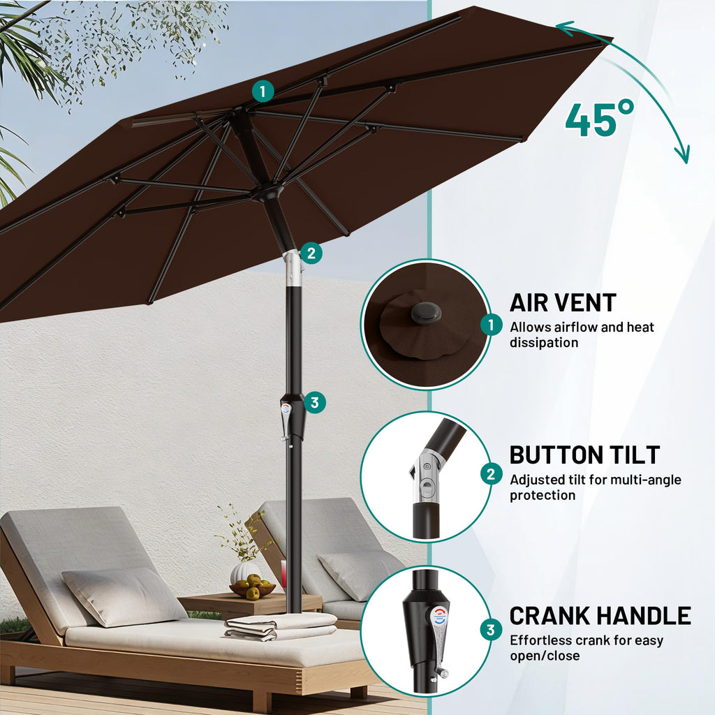 AreShark 10 FT Outdoor Patio Umbrella, Patio Table Umbrella with Push Button Tilt and Crank, Outdoor Patio Umbrellas with 8 Fiberglass Ribs, Patio Umbrellas for Market, Garden, Pool (Brown) Retail $75.00