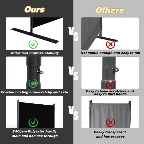 -Panel Folding Room Divider Privacy Screen Black