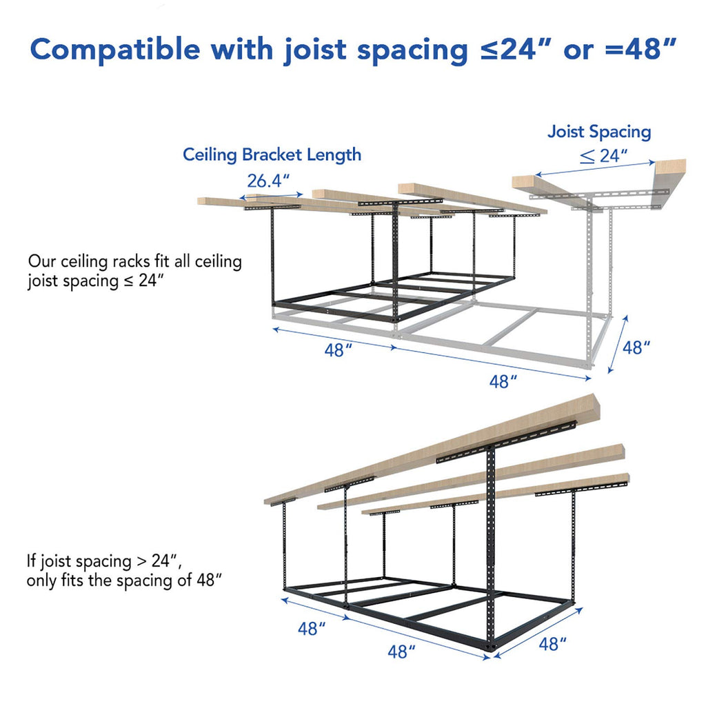 x8 Overhead Garage Storage Rack Ceiling-Mounted 600lbs Capacity Black - $78.00
