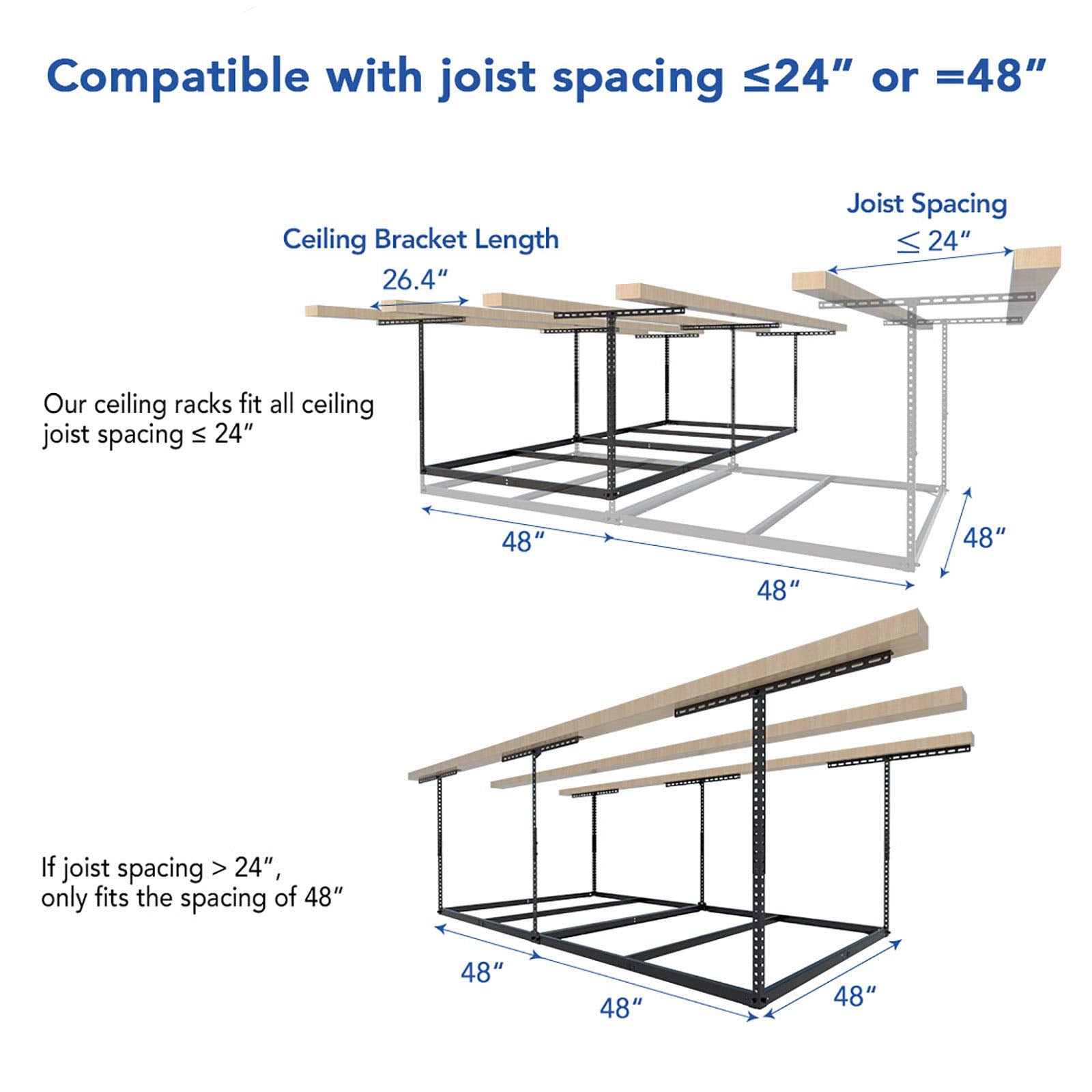 x8 Overhead Garage Storage Rack Ceiling-Mounted 600lbs Capacity Black - $78.00