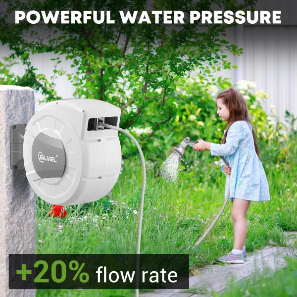 Retractable Garden Hose Reel 12 in x 100ft Wall Mount with 10 Pattern Nozzle and Swivel Bracket