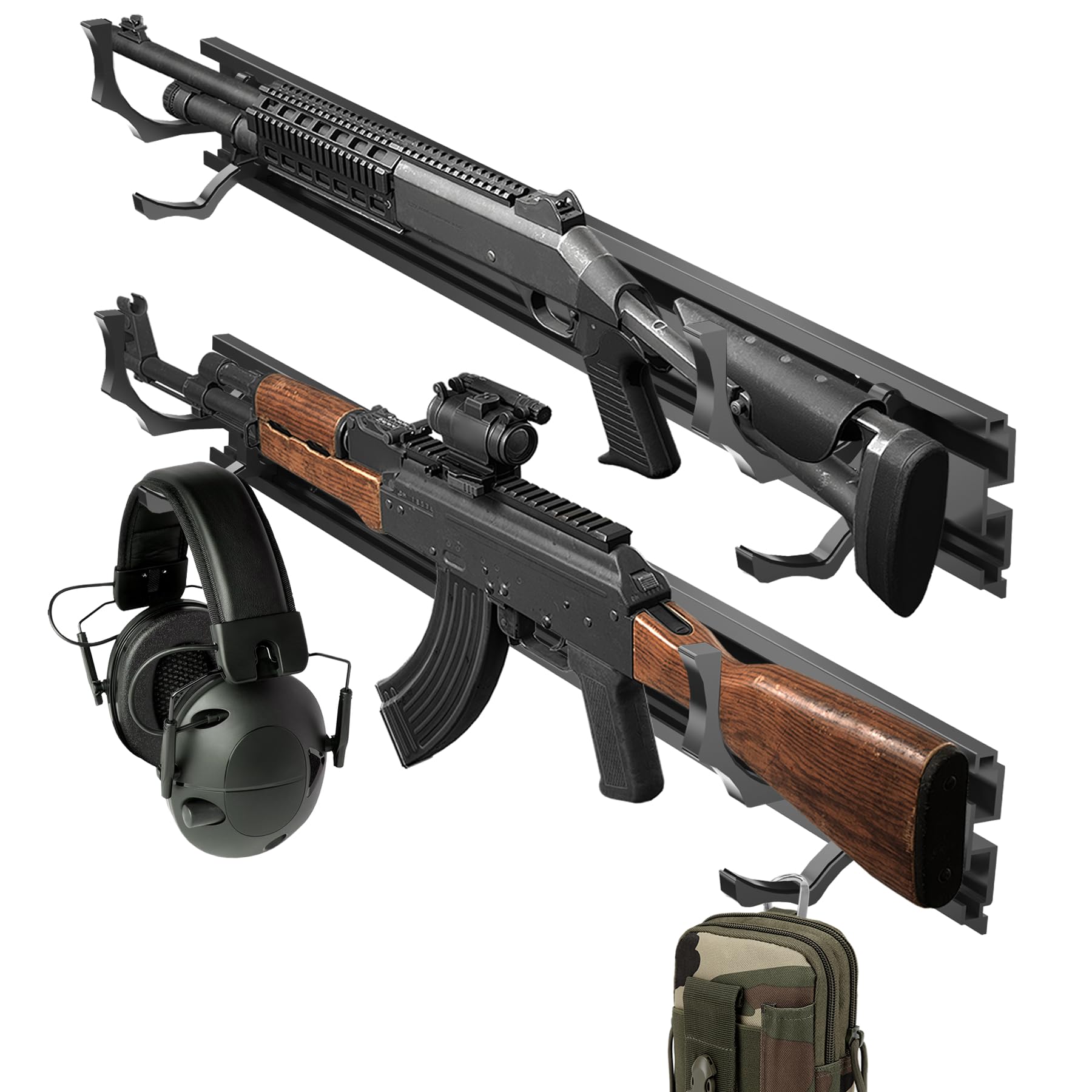 BoldByPIN Gun Wall Mount Racks, Wall Mounted Rifle Rack with Adjustable Hooks for All Guns, Shotgun, Rifle Storage & Display - 2 Pack