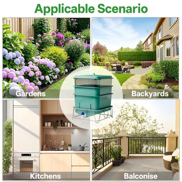 4-Tray 15L Worm Compost Bin for Kitchen Food Waste Green