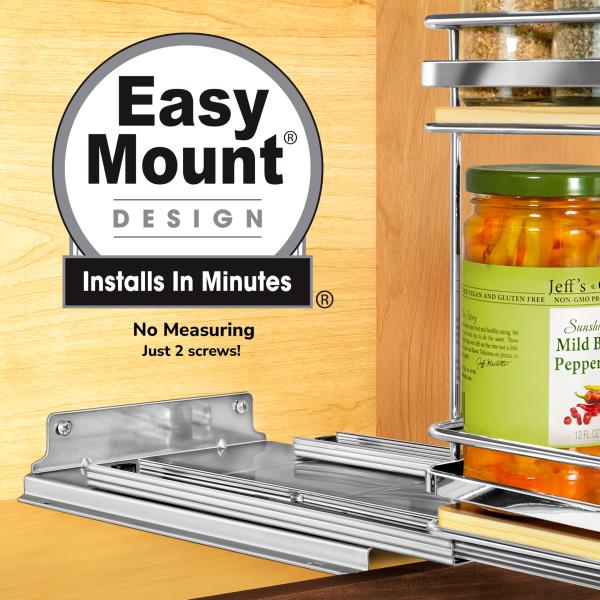 -Tier Pull Out Spice Rack Organizer for Cabinets 8-38 inch Wide Wood and Chrome