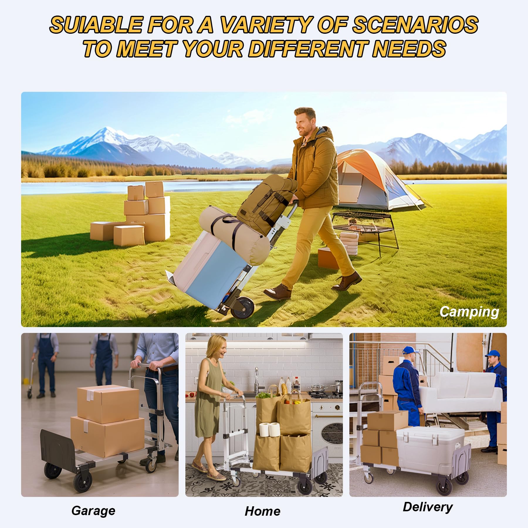 Open-Box New ZROECWT 600lbs Capacity 3-in-1 Aluminum Folding Hand Truck