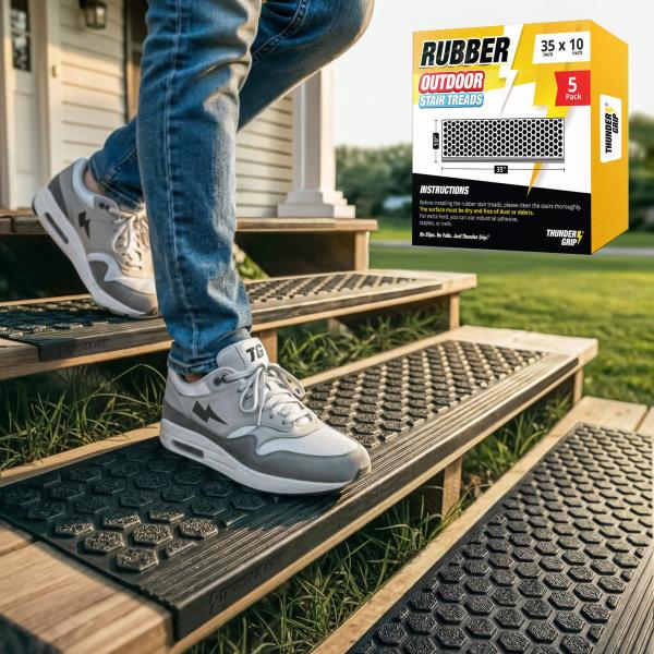 Rubber Stair Treads Outdoor 35x10 5-Pack Non-Slip Weather Resistant Step Mats Black