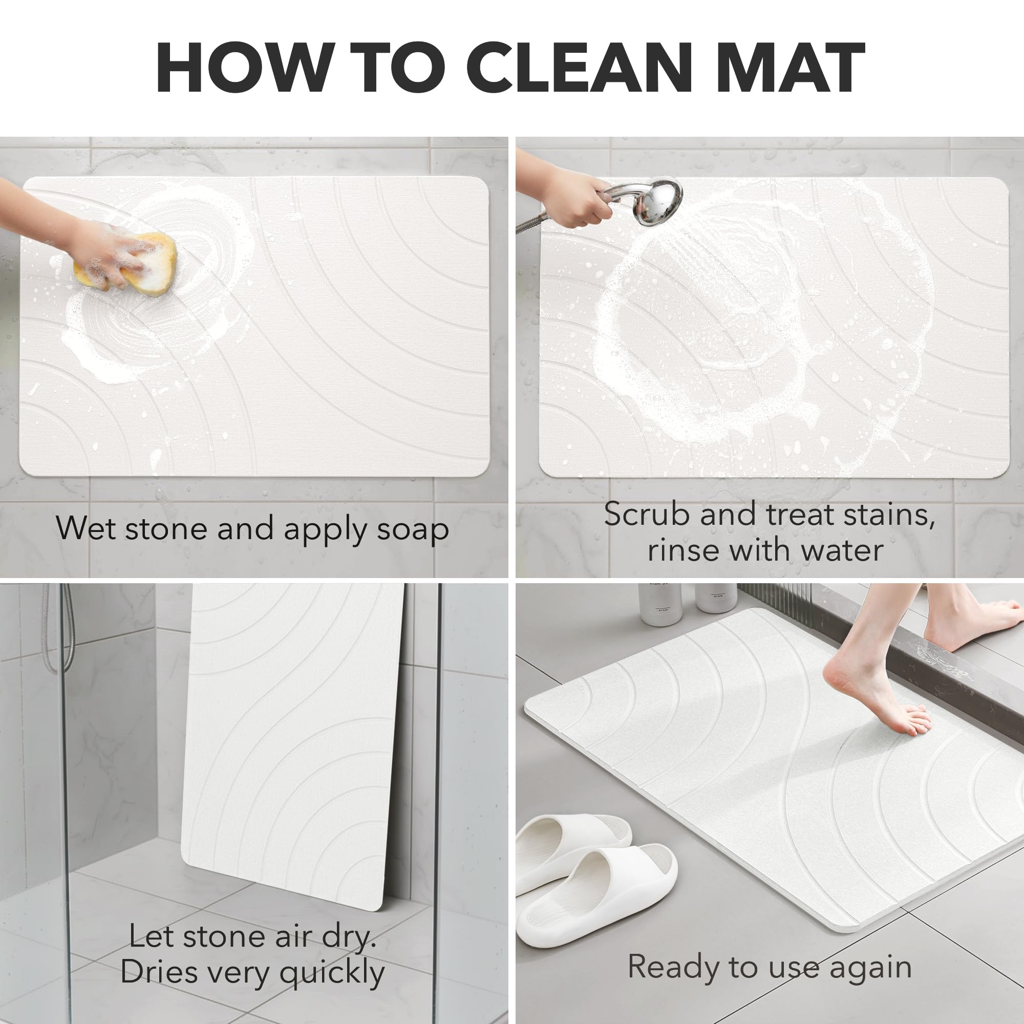 New As-Is KAMALAN 32x20 Diatomaceous Earth Quick Drying Stone Bath Mat Retail $69.00