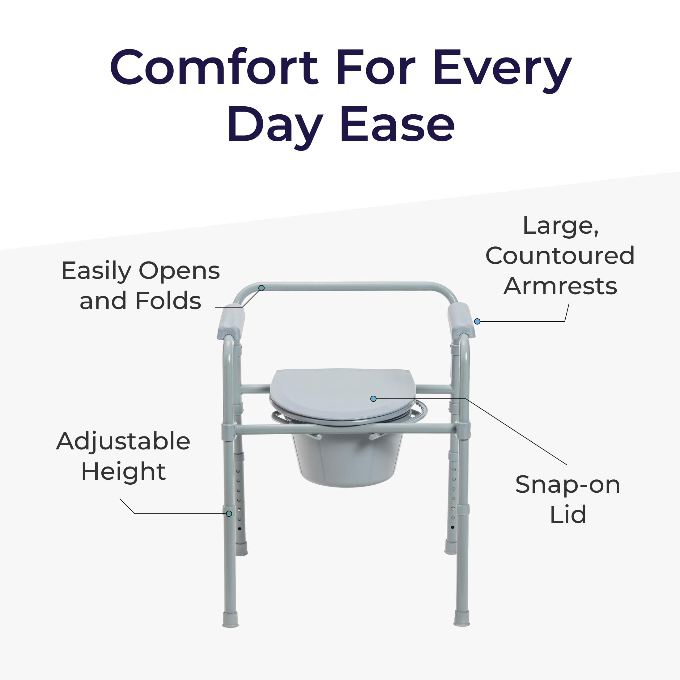 Drive Medical Folding Steel Bedside Commode Chair Portable 3-in-1 350 Lb Capacity Grey