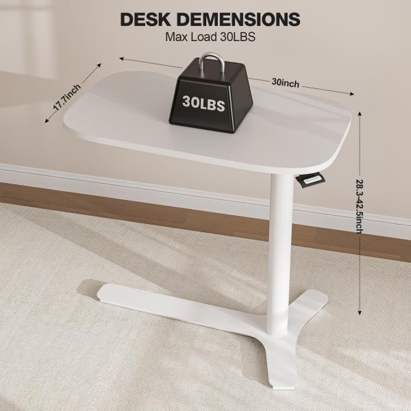 Adjustable Pneumatic Mobile Overbed Table 30 W x 17.7 D White