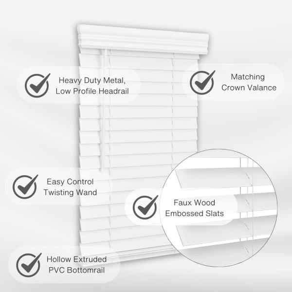 Embossed Faux Wood Blind 43 x 72 Bright White