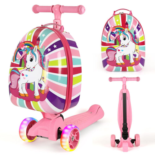 -in-1 Ride-On Scooter Suitcase Hardside for Kids LED Wheels Retractable Handle Pink