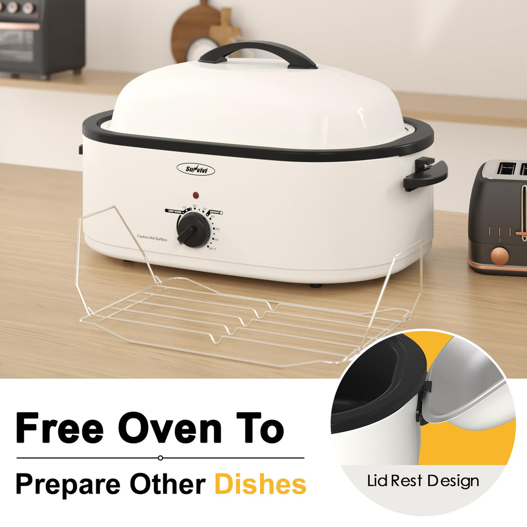 -Quart Electric Roaster Oven with Self-Basting Lid  DefrostWarm Function White