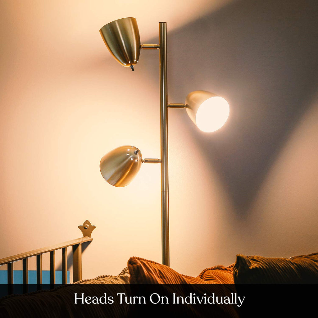 As-Is New Brightech Jacob LED Floor Lamp with Adjustable 3 Light Tree - Antique Brass Retail $99.00