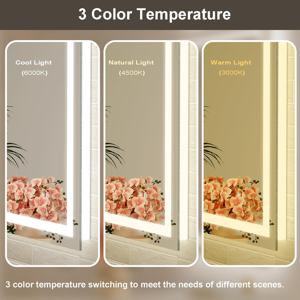 x30 LED Backlit Dimmable Anti-Fog Tempered Wall-Mounted Bathroom Mirror