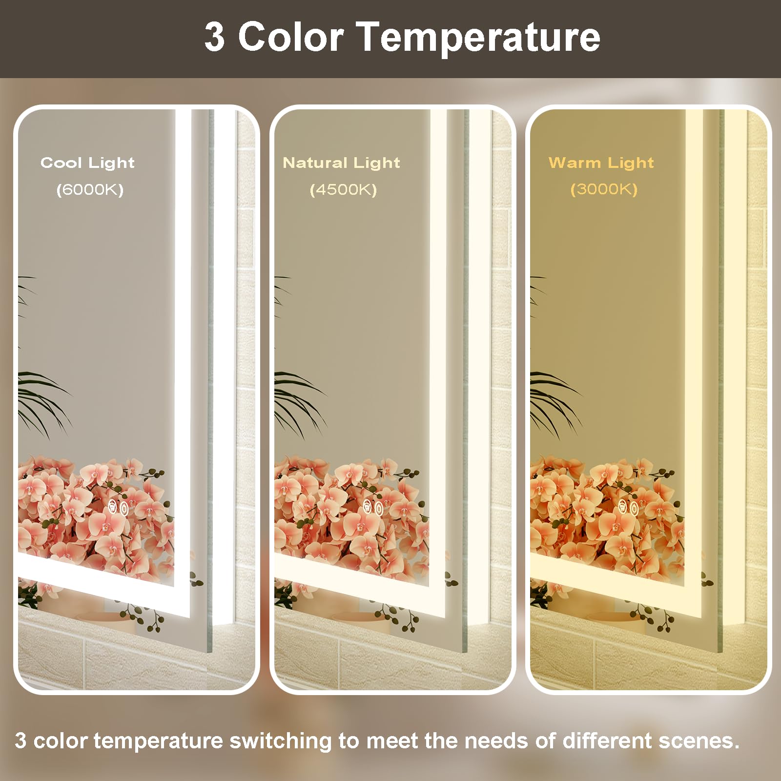 x30 LED Backlit Dimmable Anti-Fog Tempered Wall-Mounted Bathroom Mirror