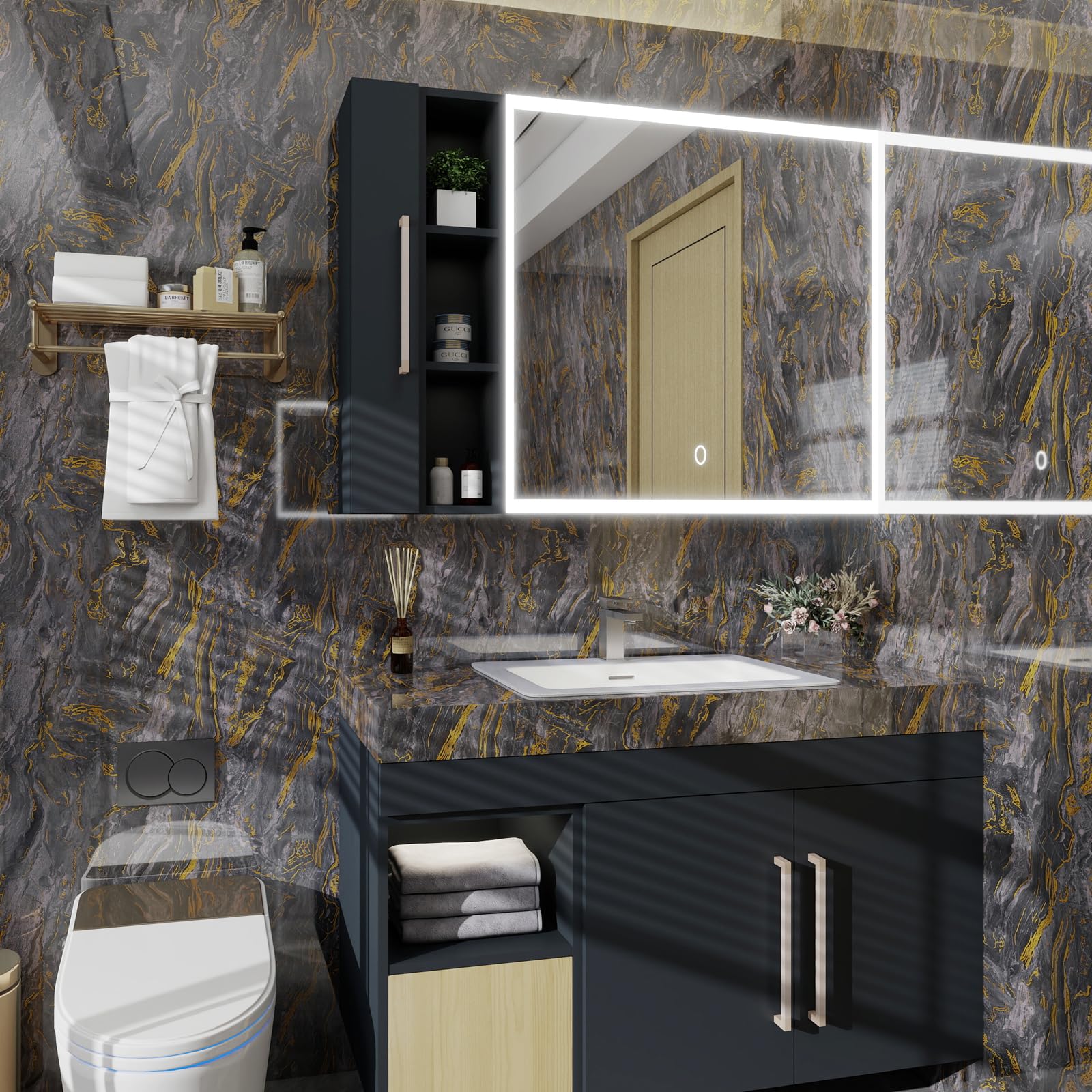 Grey and Gold Glossy Marble Peel and Stick Wallpaper 23.6 x 472.4 for Countertops $59.25