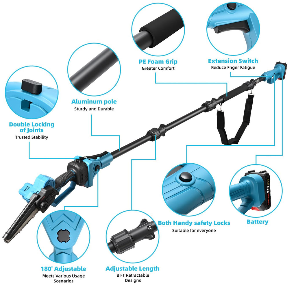 Blue 2-In-1 Pole Saw  6-Inch Mini Chainsaw