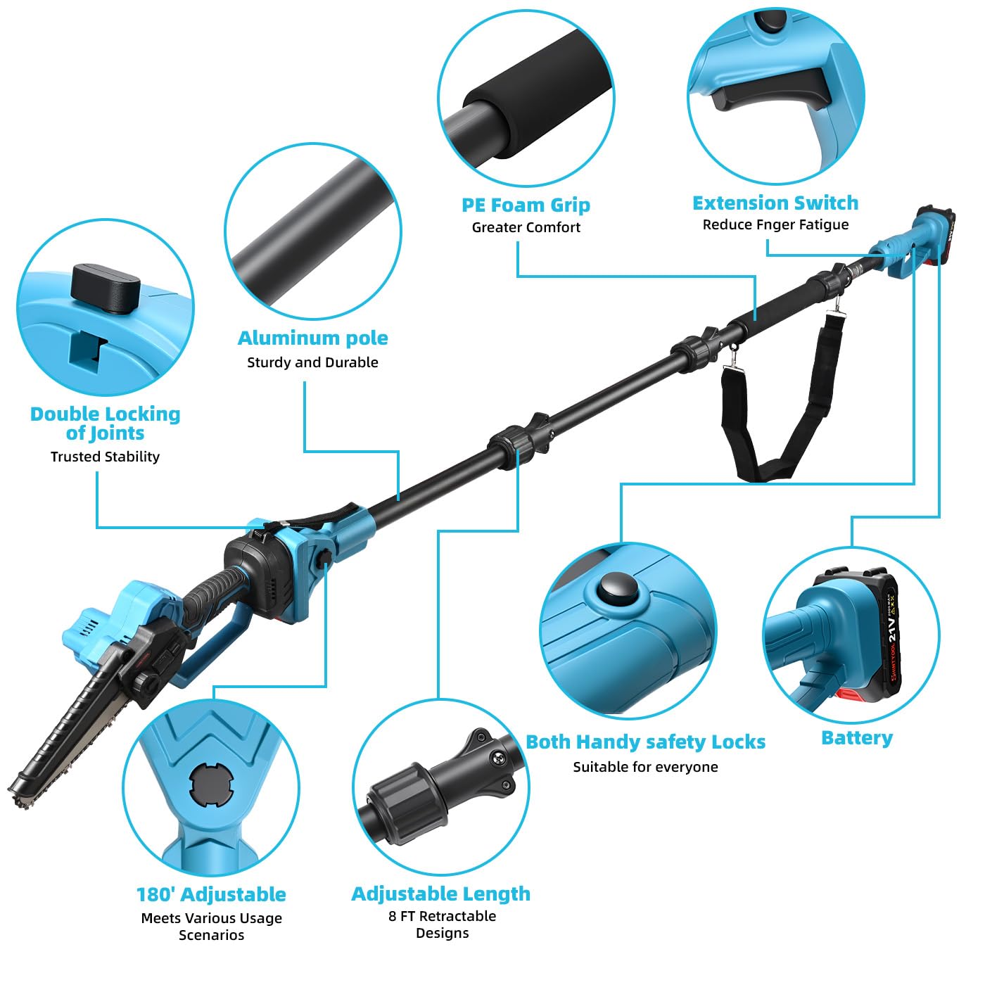 Blue 2-In-1 Pole Saw  6-Inch Mini Chainsaw