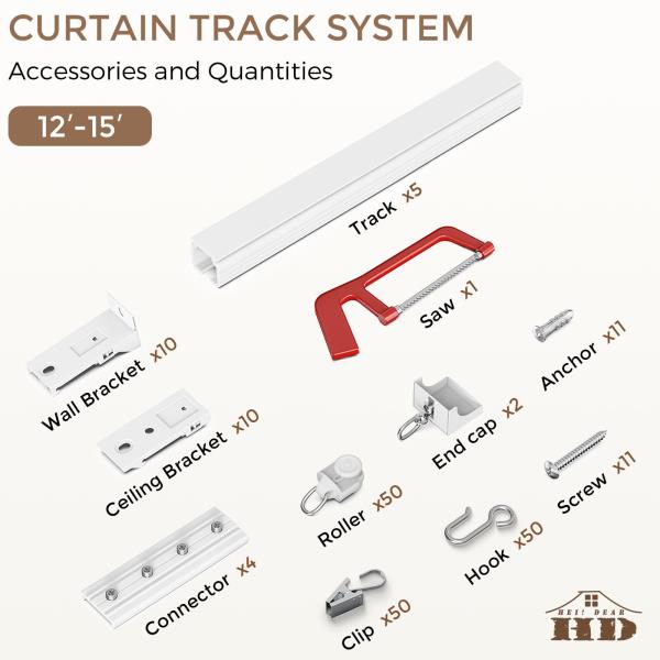 Ceiling Curtain Track White 12-15 ft Heavy Duty Ceiling/Wall Mount Rail Retail $66.00