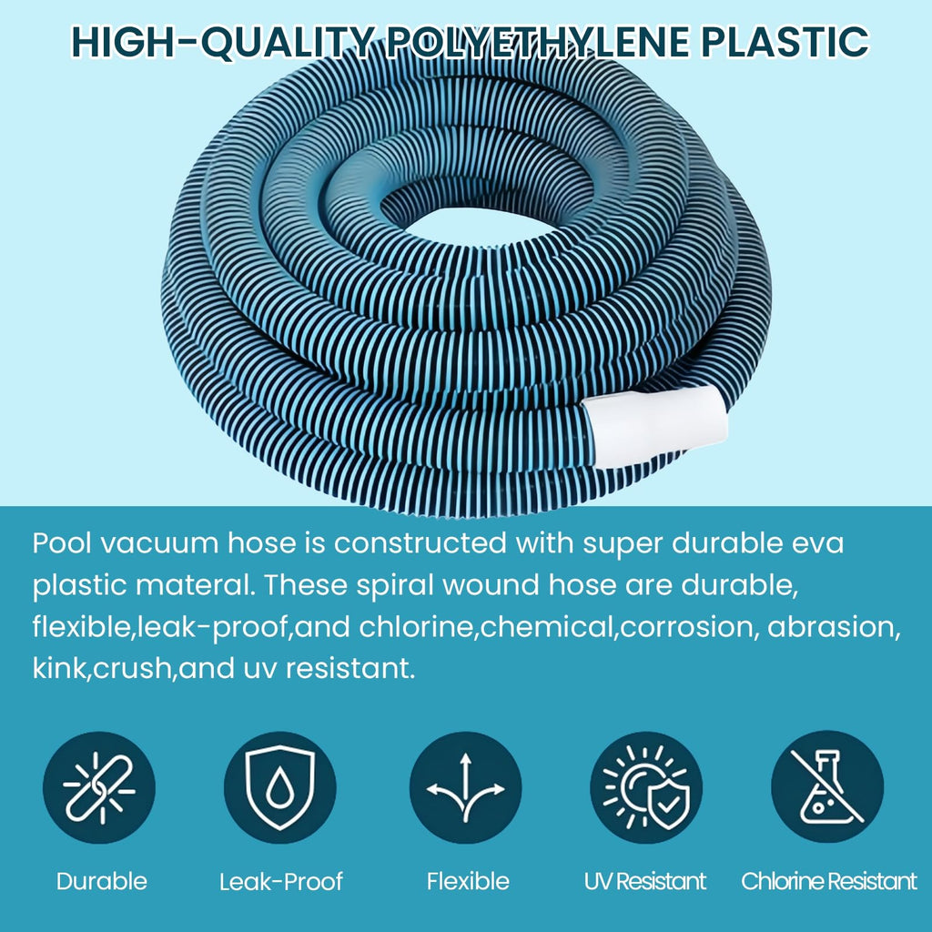 5 x 30ft Swimming Pool Vacuum Hose Kit with Weighted Rotatable Head  Wheels