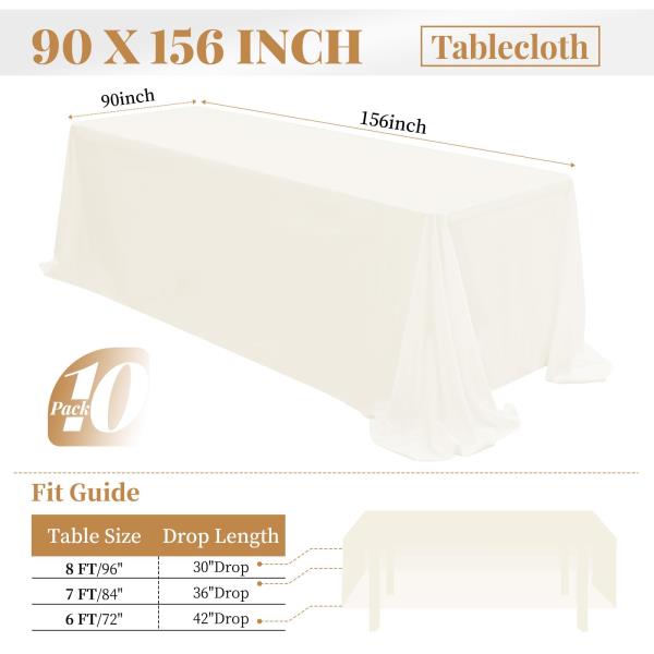 fani 10 Packs Ivory Tablecloth - 90 x 156 Inch for 8Ft Tables