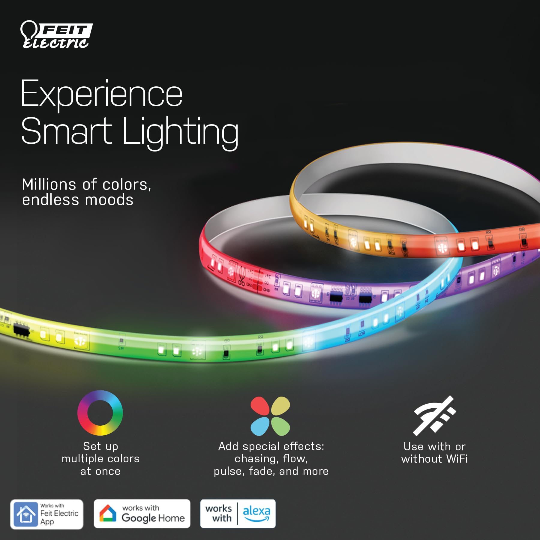 Feit Electric 16FT Ultrathin RGBW Color Chasing LED Light Strip Wi-Fi Alexa Google Retail $39.00