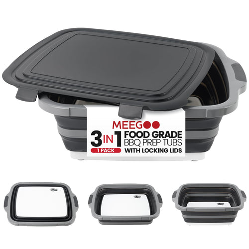 '-IN-1 Large 16L Collapsible Cutting Board Prep Tub with Locking Lid Black