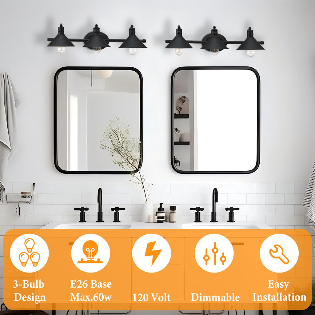 -Light Farmhouse Bathroom Vanity Wall Sconce - Black and Gold