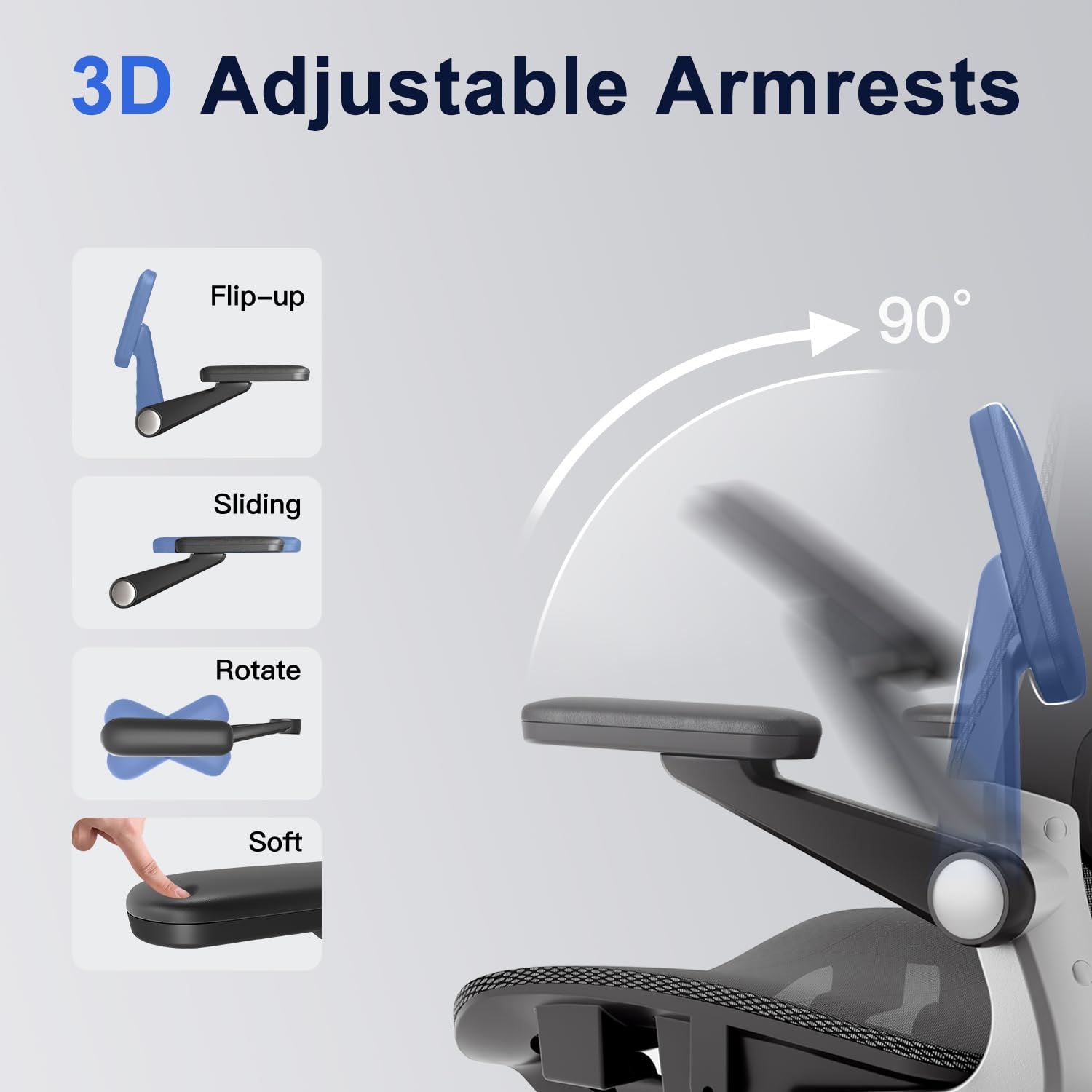 Open-Box New marrap Black Ergonomic Mesh Office Chair with Adj. Lumbar  3D Armrests.