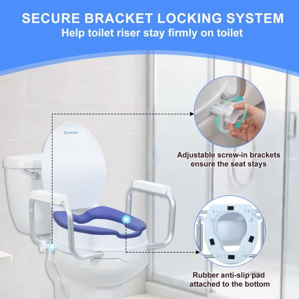 Raised Toilet Seat with Handles, Add 5 inch, Fits Round Toilet