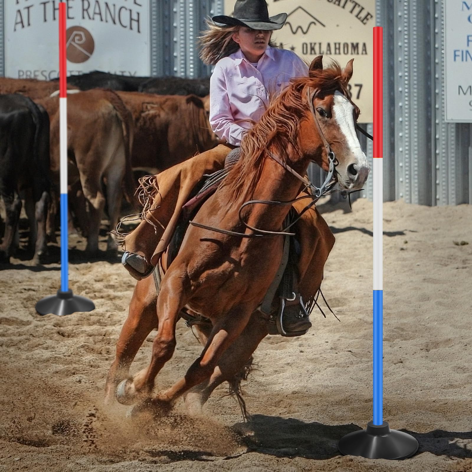 Set 6FT Adjustable Pole Bending Training Poles for Horses Multi-Color
