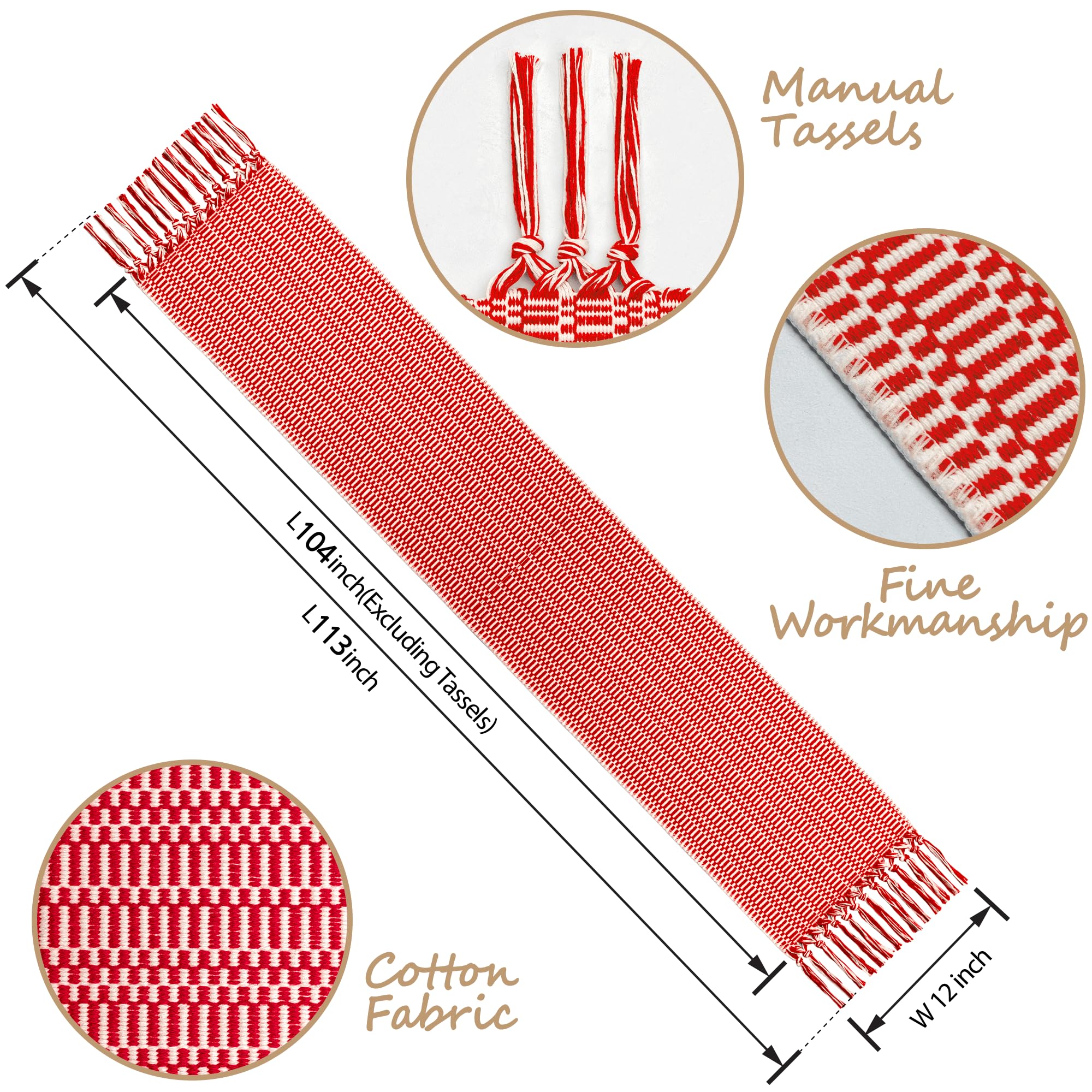White Scarlet Red Farmhouse Woven Table Runner 104 Inch Retail $29.00