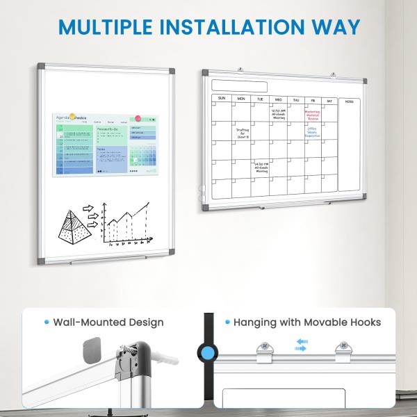 WALGLASS Calendar Whiteboard 24x18 Double-Sided Dry Erase Board for Wall Retail $33.00