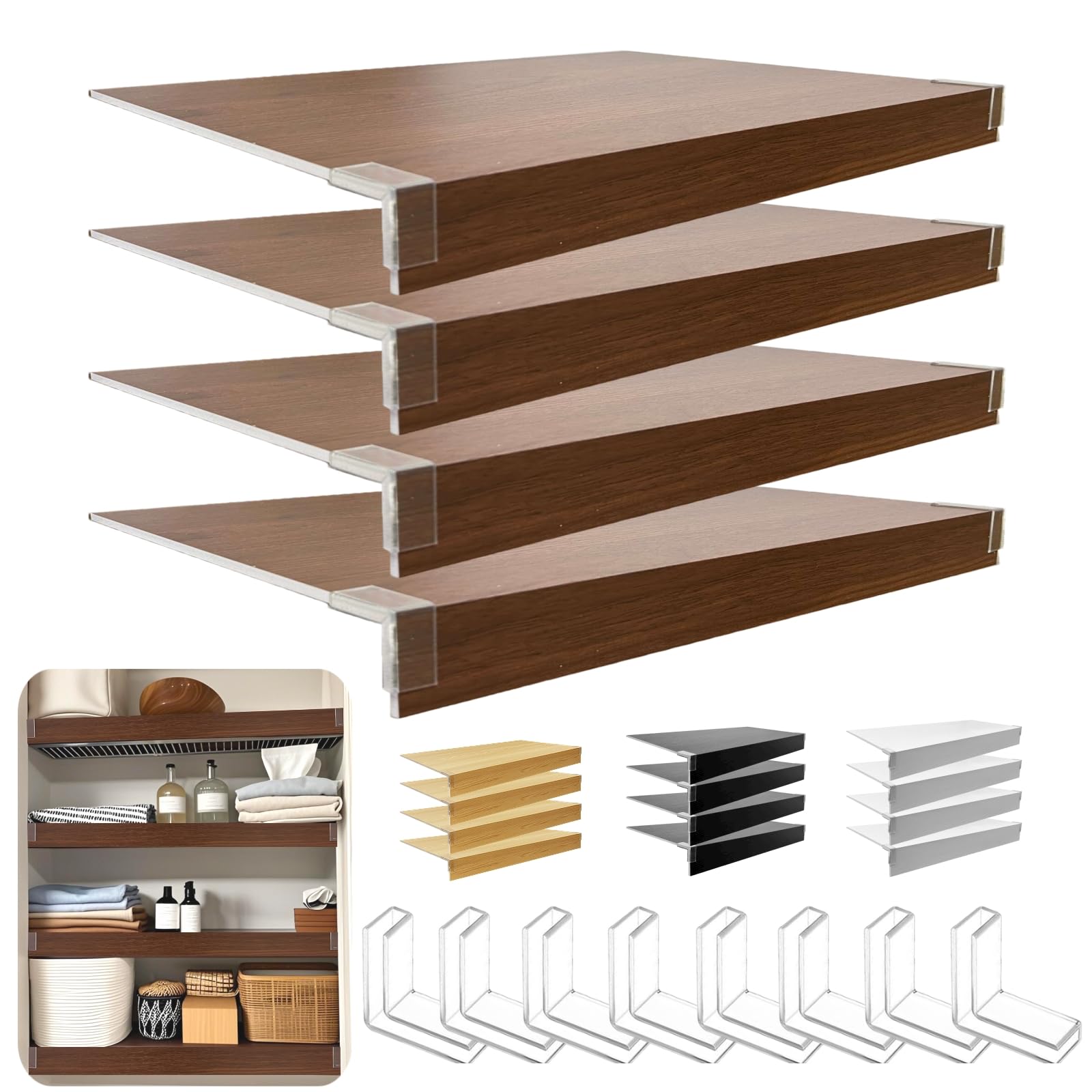 Wire Shelf Covers 16x12 Walnut PVC 4 Pcs Set - $36.75