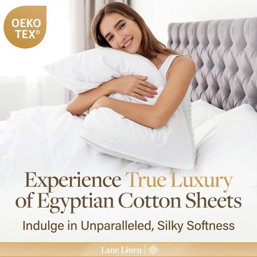 LANE LINEN 100% Egyptian Cotton King Sheets Set – 4 Piece Sateen Weave Bed Sheets, Ultra Soft, 16" Deep Pocket, Luxury King Size Sheet Set – White Retail $89.00