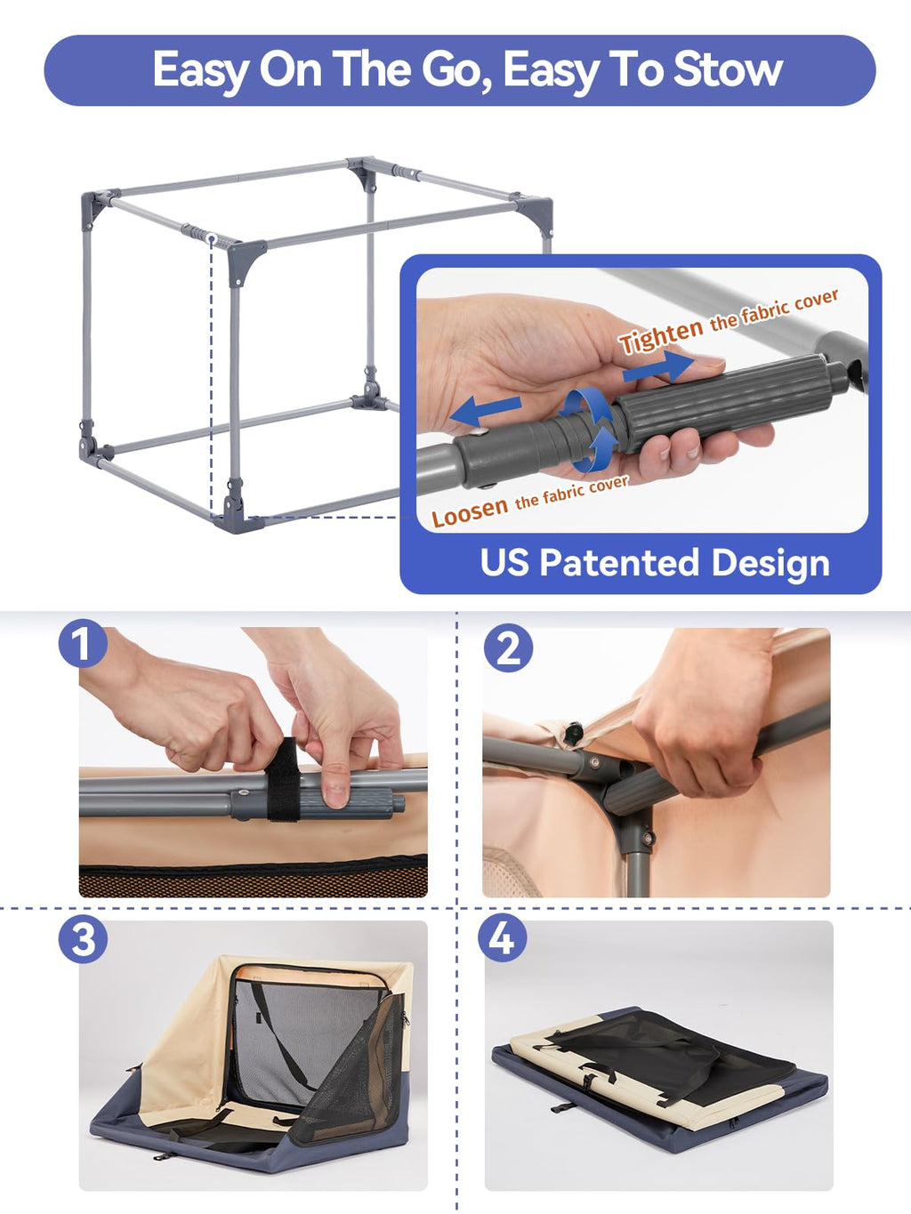 Open-Box New A 4 Pet 40 Collapsible Soft Dog Crate BlueBeige for Medium-Large Dogs Retail $71.00