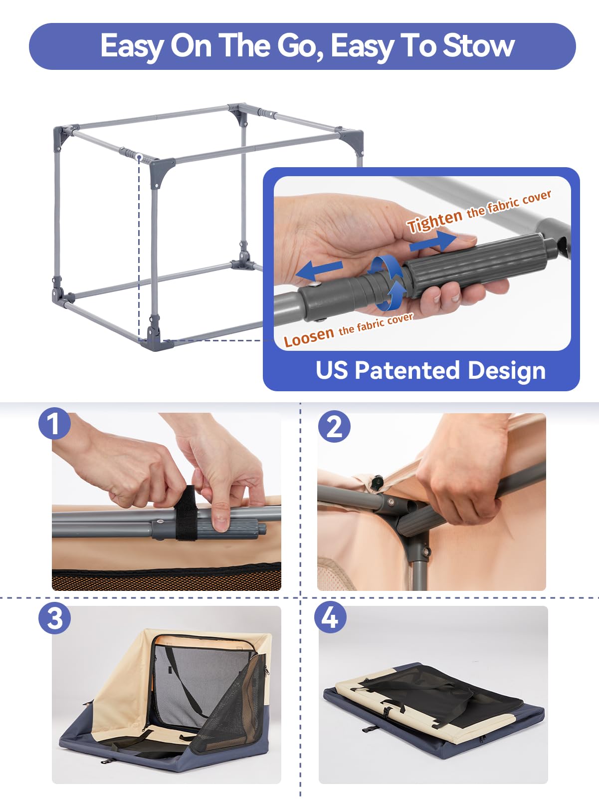 Open-Box New A 4 Pet 40 Collapsible Soft Dog Crate BlueBeige for Medium-Large Dogs Retail $71.00