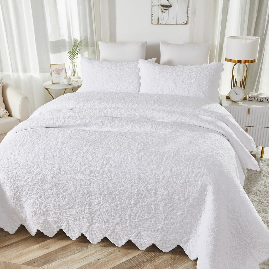 New Brandream Oversized Queen Cotton Quilt Set with Intricate Botanical Vine Stitching