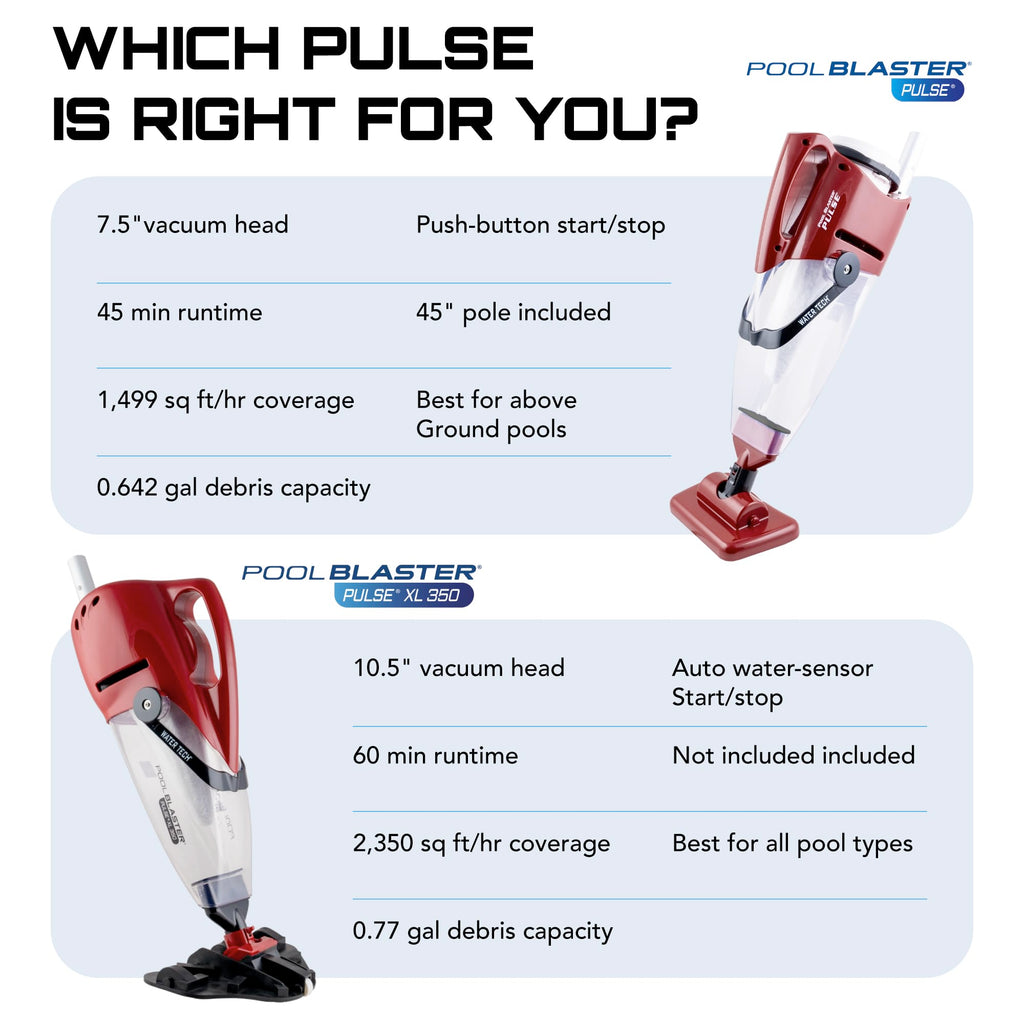 Pulse Cordless Pool Vacuum Rechargeable XL Debris Chamber 45 Pole 45 Min Runtime Red